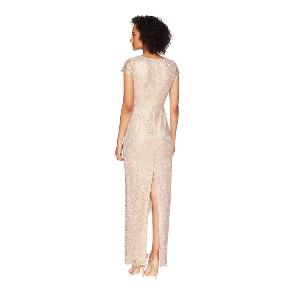 New! Adrianna Papell GOLD Lace Beaded boutique Gown - Picture 6 of 10